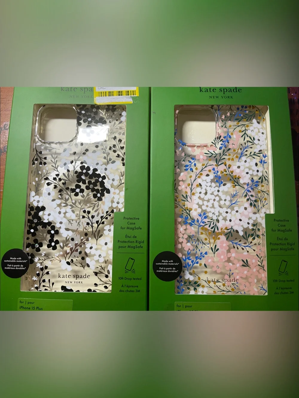 kate spade Floral Clear iPhone 15Plus  Case Duo - Black, White & Pink with Blue